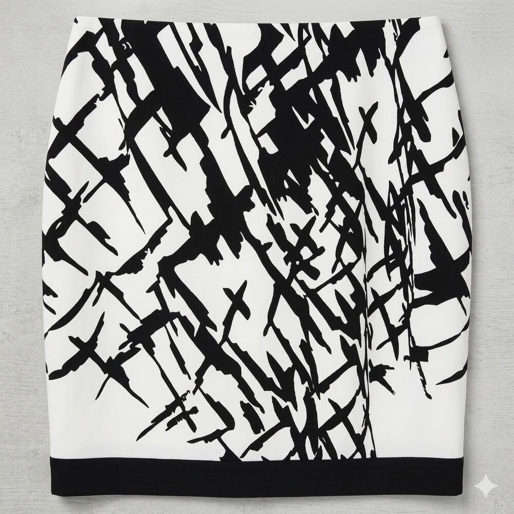 Tahari Black & White Abstract Print Pencil Skirt - Picture 2 of 11